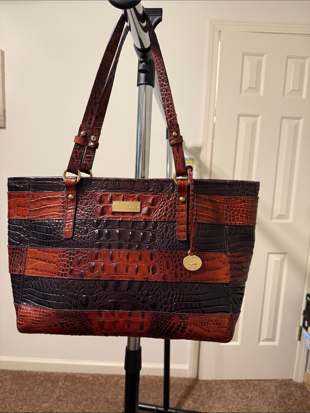 Brahmin Croc print Colorblock bag